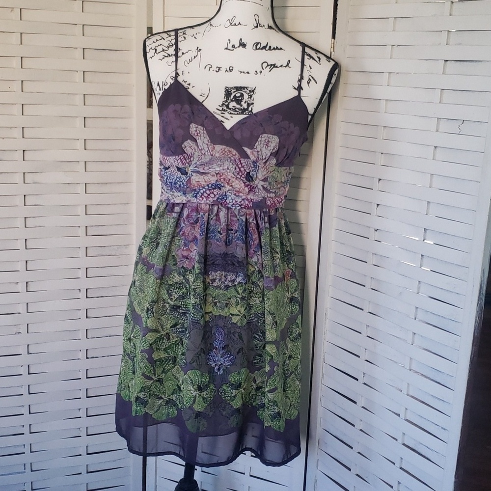 Starring at stars purple and green semisheer spaghetti straps corset dress 4